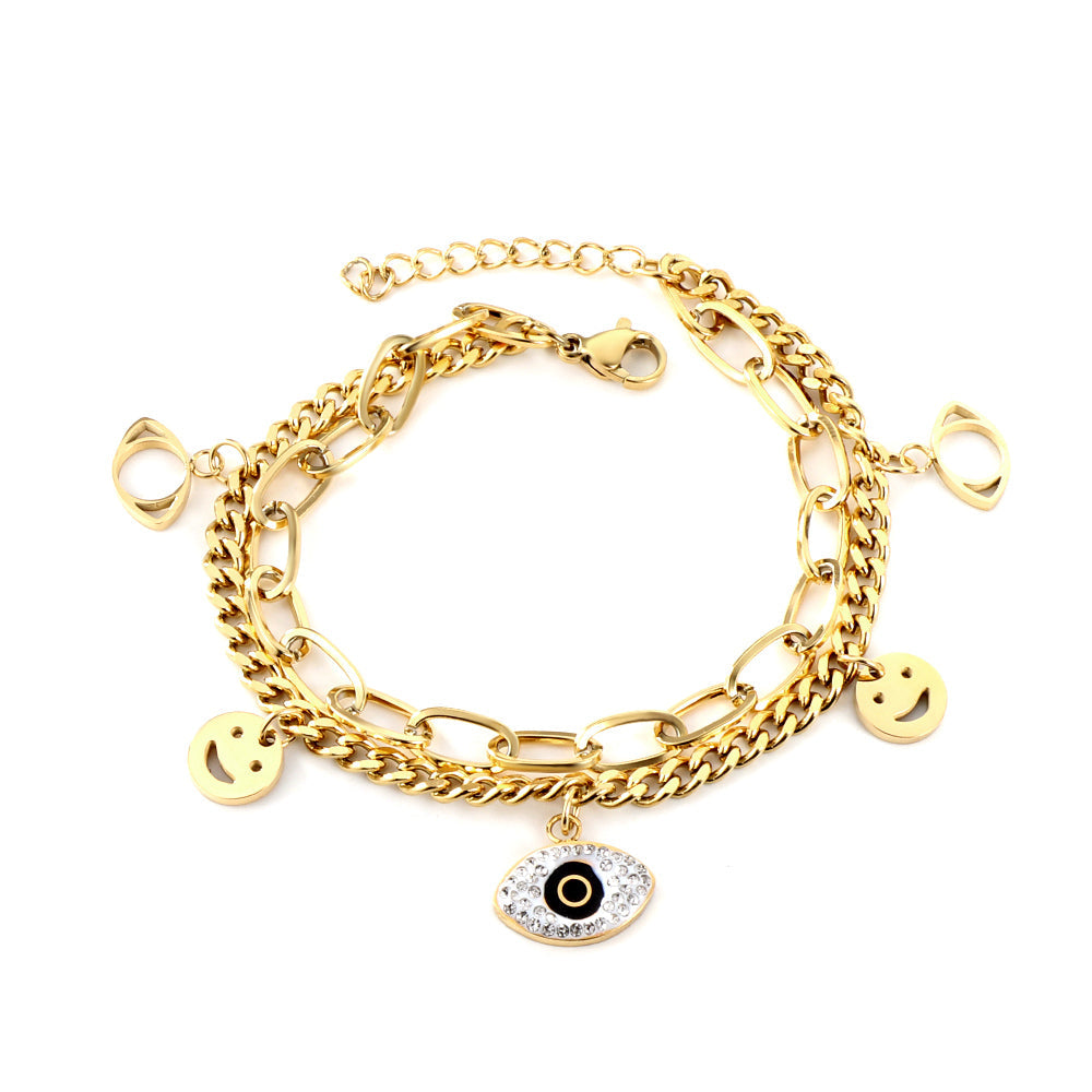 New Fashion 2 Smiley Faces + 2 Hollow Eyes + 1 Eye With Mixed Color Diamond Accessories Bracelet asonjewelry
